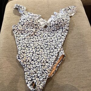 J. Crew Floral One Piece Swimsuit - Black and White